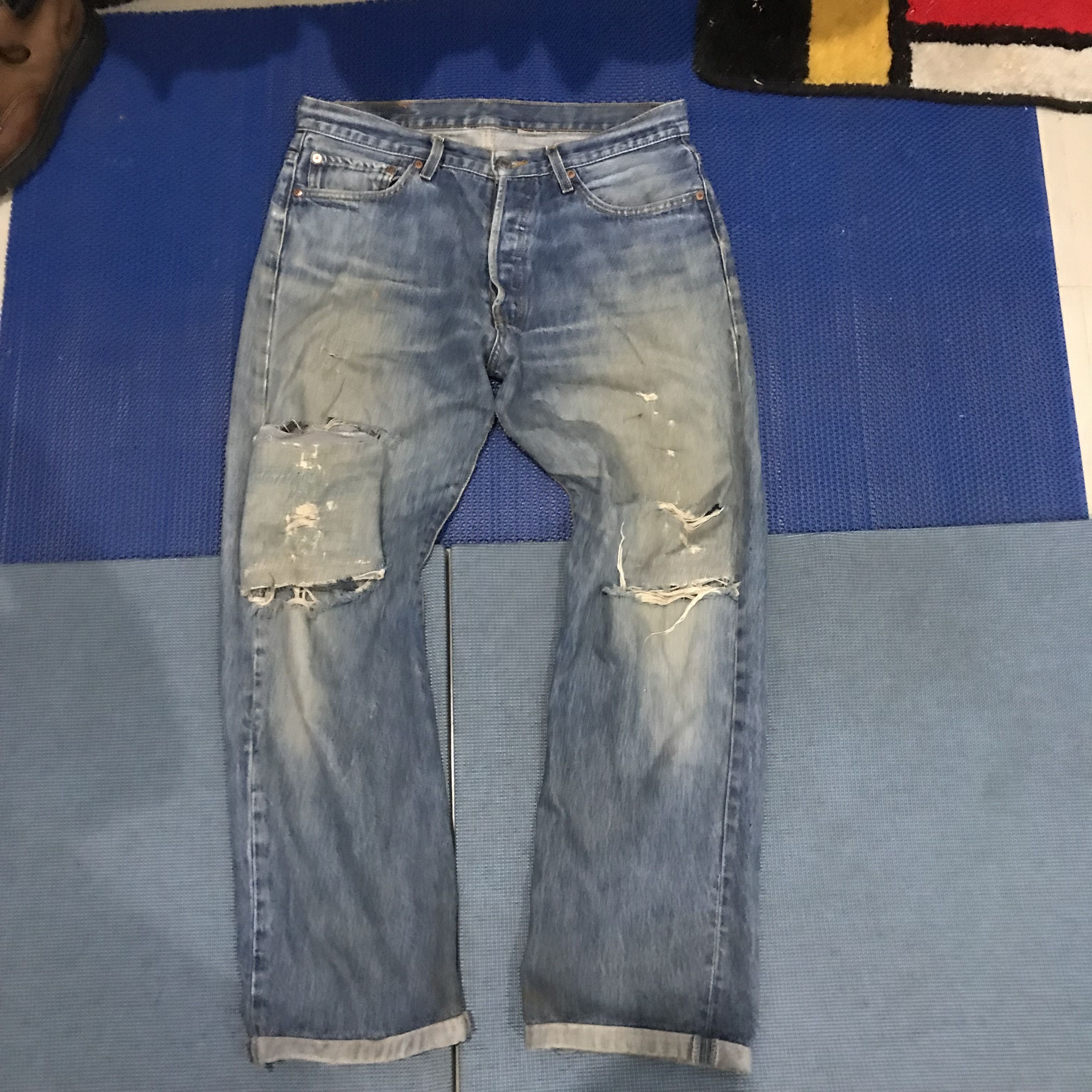 Levi's Vintage Levis 501 denim blue jeans Full Ripped off Size 34 Size US 34 / EU 50 - 4 Thumbnail