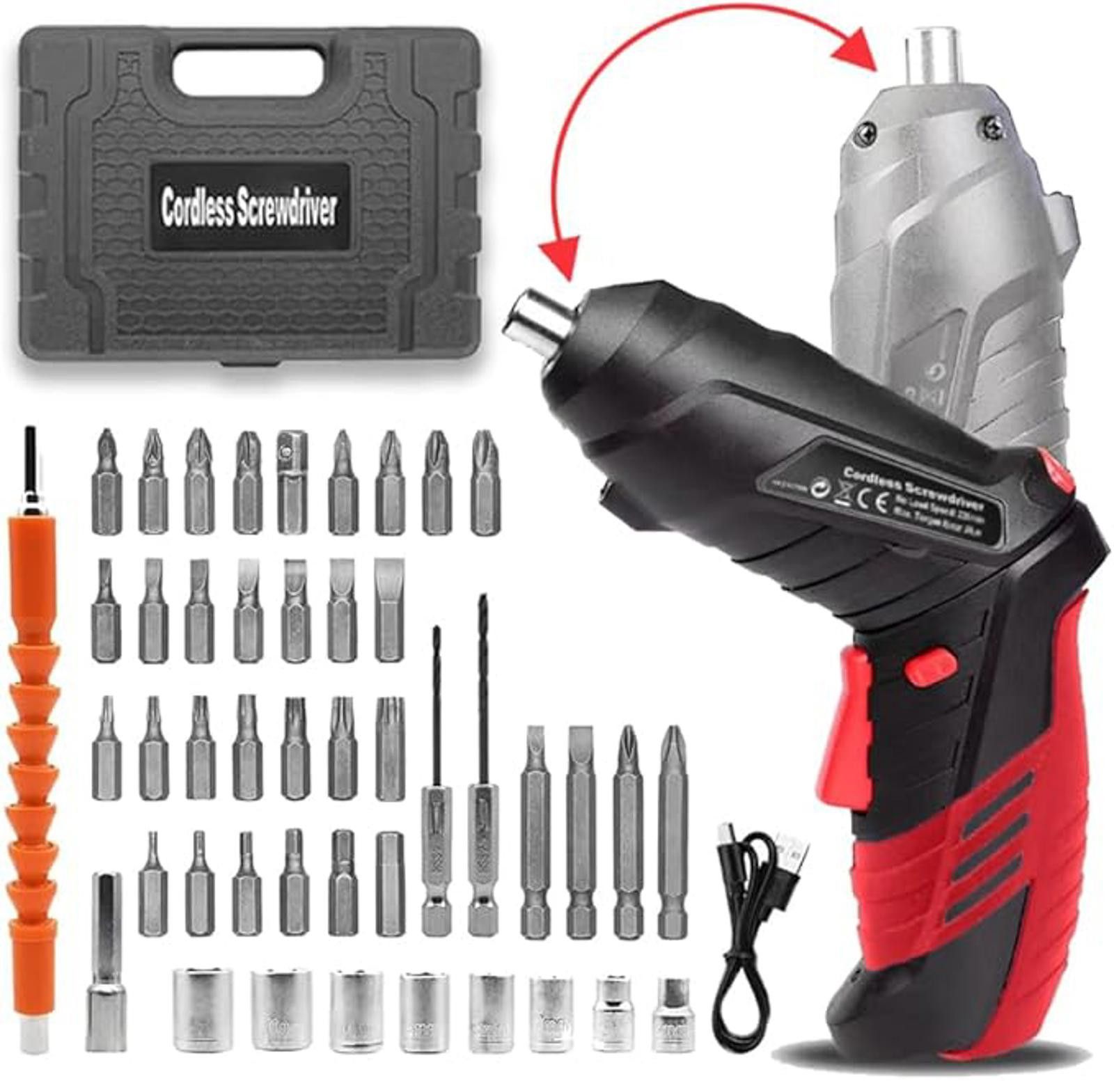 The Unbranded Brand Cordless Screwdriver Pistol Shape Set with Case and Bits Bla Size ONE SIZE - 1 Thumbnail