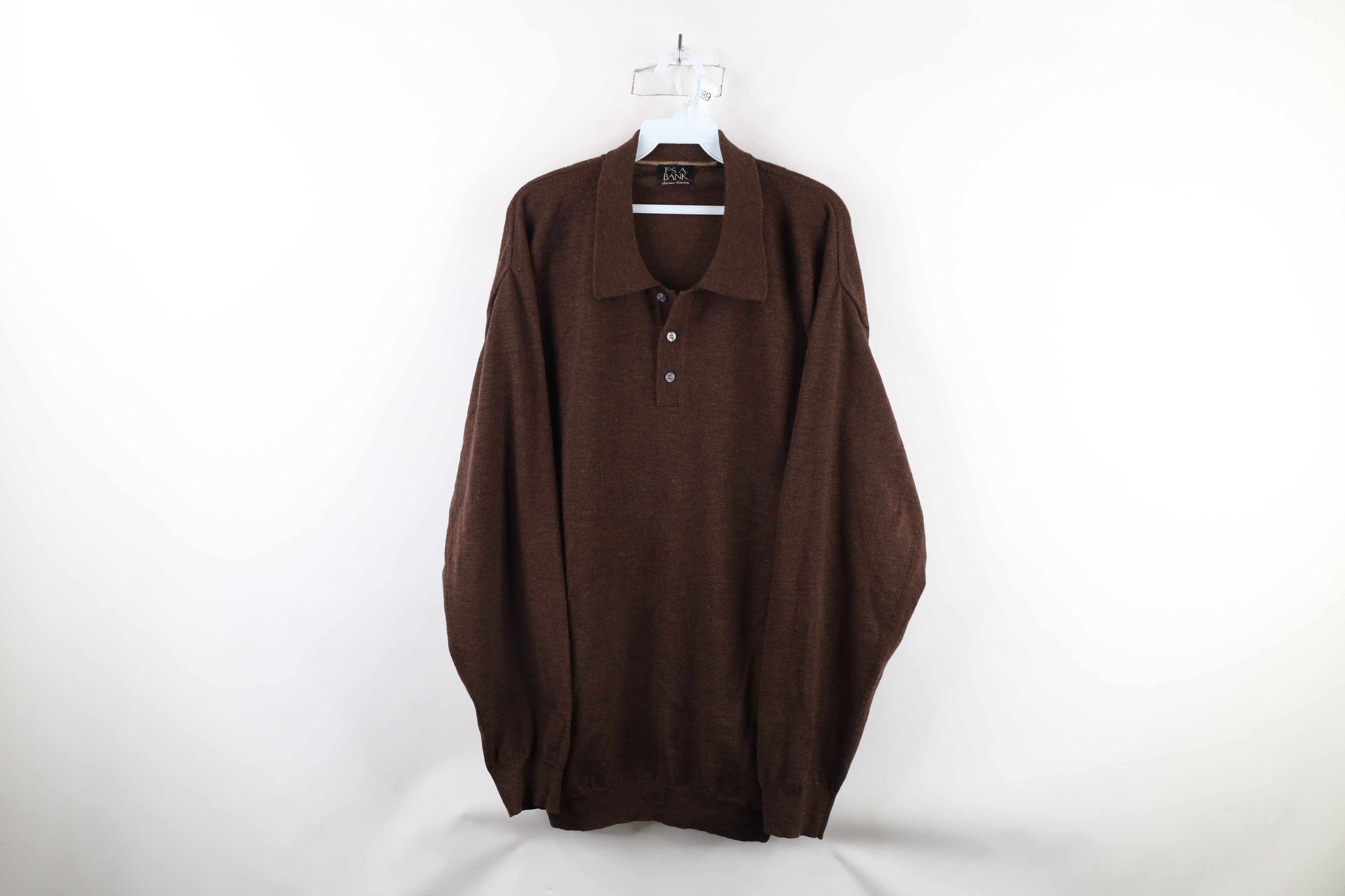 Jos. A. Bank × Vintage Jos A Bank Merino Wool Knit Collared Pullover Sweater Brown Size US XXL / EU 58 / 5 - 1 Thumbnail