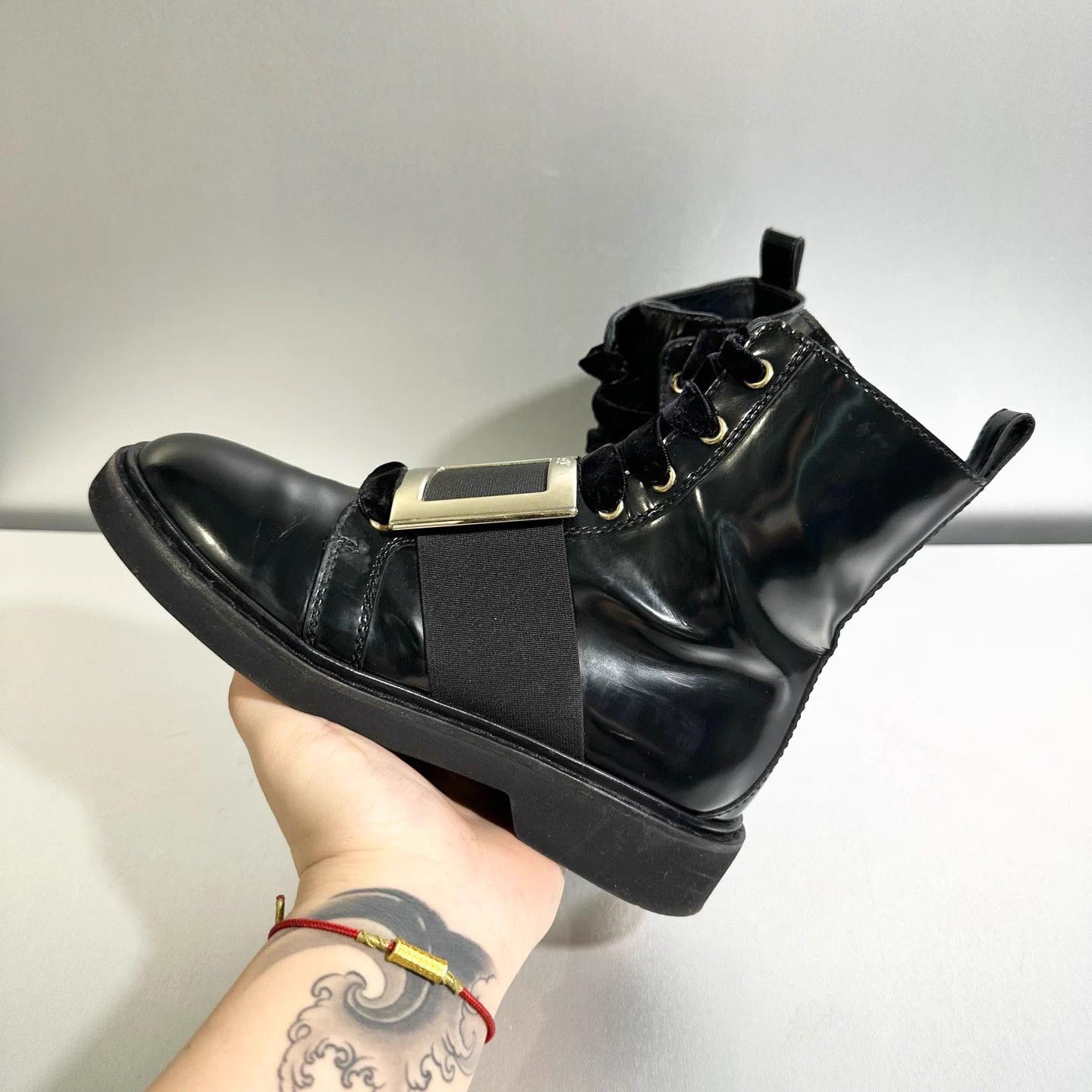 Roger Vivier RV Black Patent Leather Buckle Martin Boots 37 Size US 6 / IT 36 - 9 Thumbnail