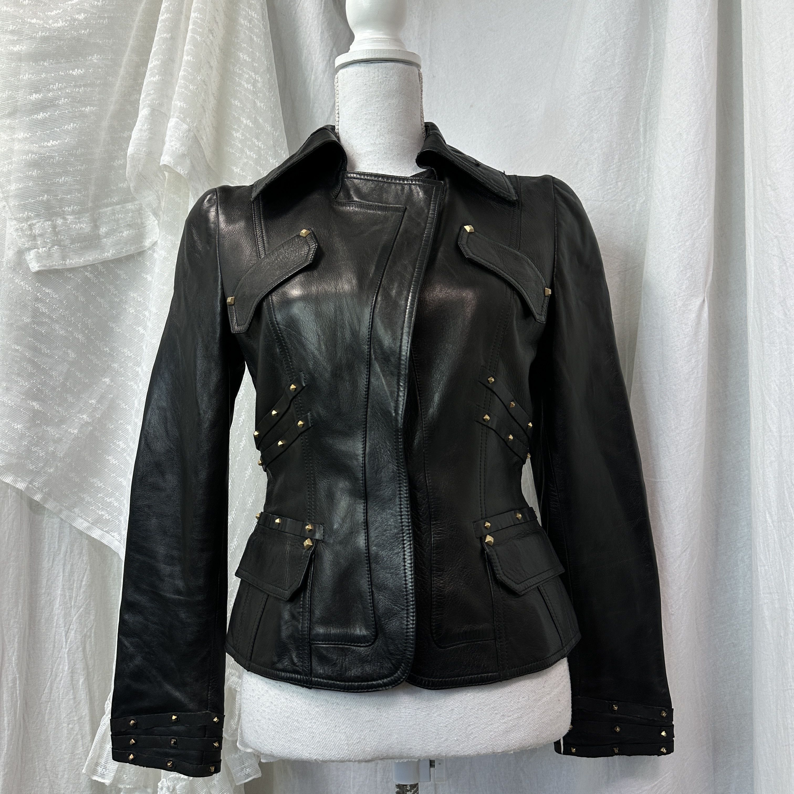 Gucci Vintage Leather Biker Grunge Moto Gucci Studded Jacket Y2K Size S / US 4 / IT 40 - 14 Thumbnail