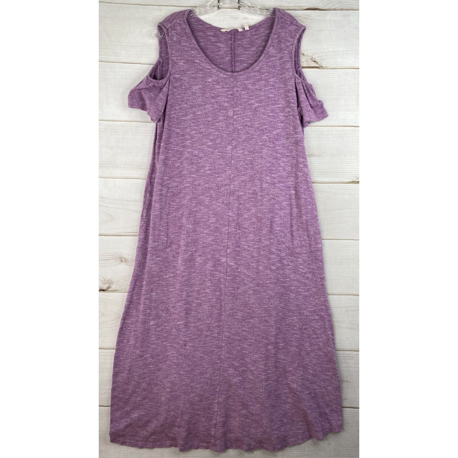 Soft Surroundings Soft Surroundings Dress PXL Purple Cold Shoulder Maxi Pockets Stretch Terry Size XL / US 12-14 / IT 48-50 - 2 Thumbnail