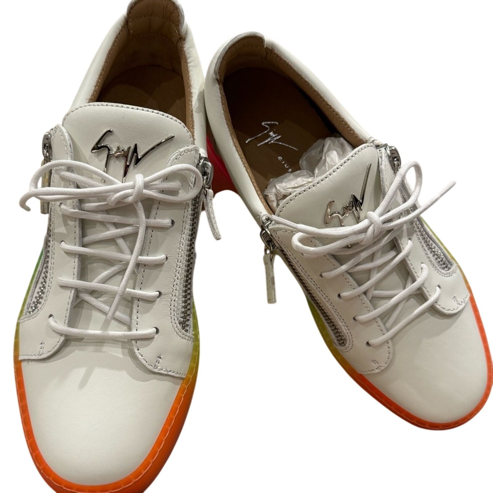 Giuseppe Zanotti Giuseppe Zanotti White Sneakers with Rainbow Soles Size US 10 / IT 40 - 2 Thumbnail