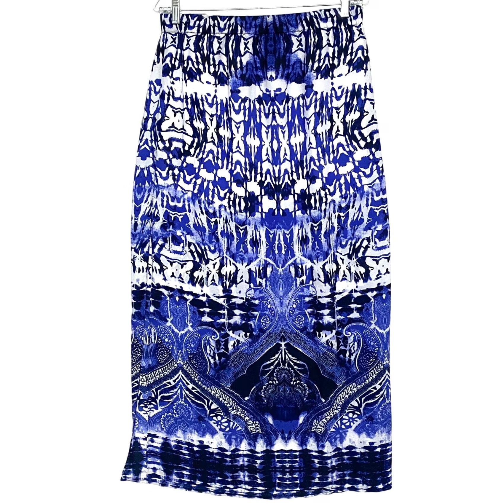 Express Express Blue Maxi Skirt Paisley Side Slit Boho Bohemian Festival Women M Maxi Skirt Women M Blue 90s/2000s-style (if applicable) Size 32" / US 10 / IT 46 - 2 Thumbnail