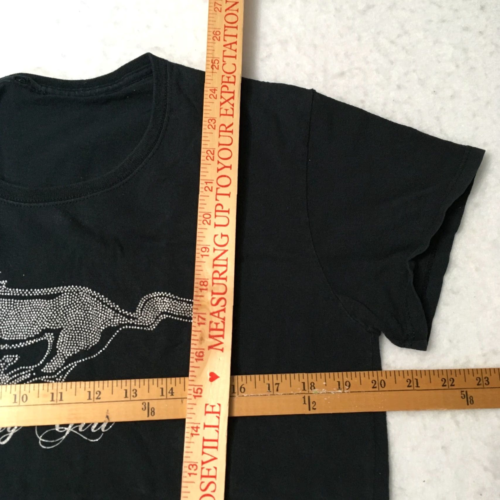 Ford MUSTANG GIRL T-Shirt Ford Mustang Tops Womens L Black Short Sleeve Cotton Knit Graphic Tee Cars Modern Pattern Vintage: No Size L / US 10 / IT 46 - 3 Thumbnail