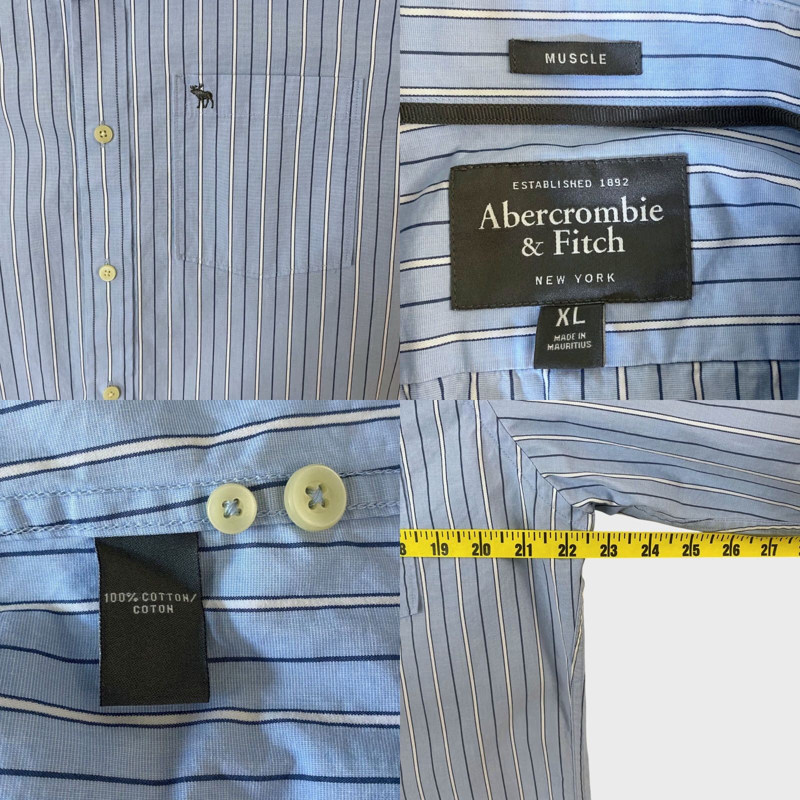 Abercrombie & Fitch Abercrombie & Fitch Striped Dress Shirt Blue Button-Up Long-Sleeve Men's XL"} Size 46R - 8 Thumbnail