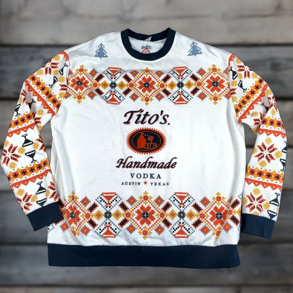 Vintage Tito's Vodka Embroidered Sweatshirt Adult 2XL White Geometric Pattern Texas Size US XXL / EU 58 / 5 - 1 Thumbnail