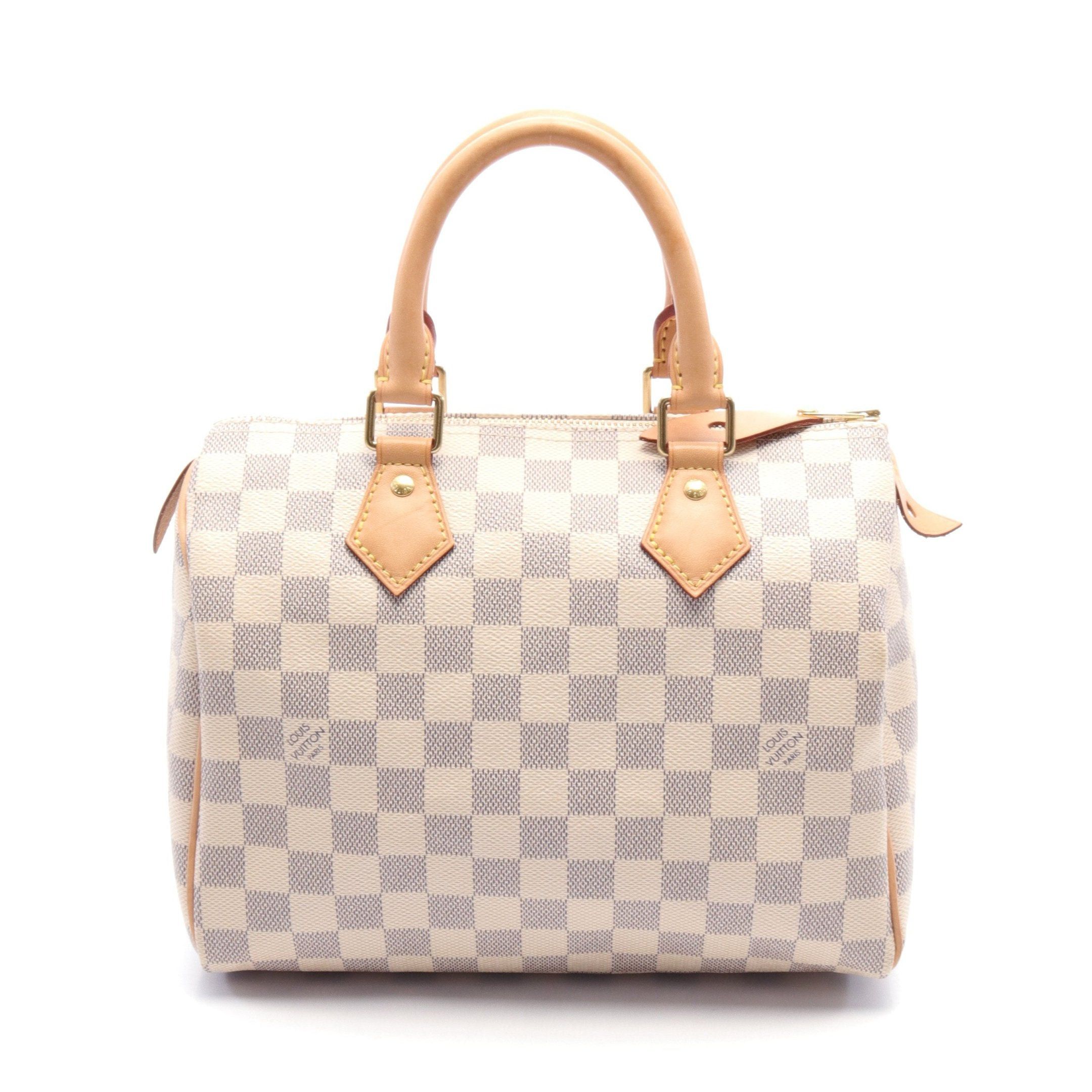 Louis Vuitton Speedy 25 Damier Azur Handbag Leather White