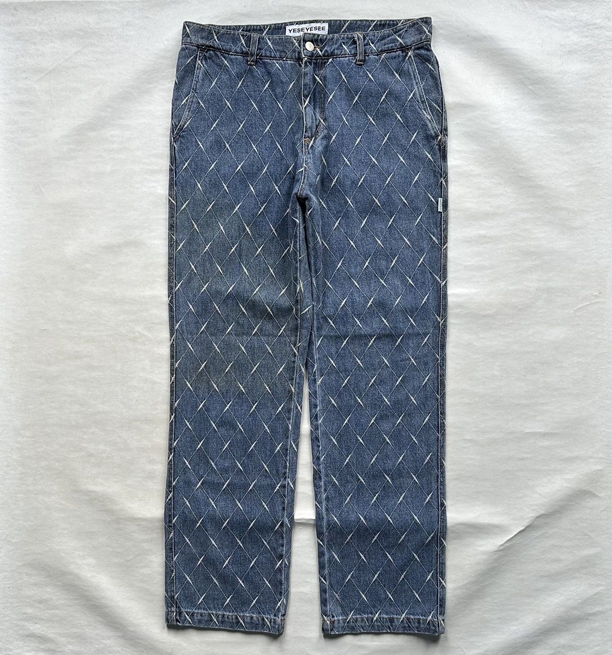 Designer × Uniform Bridge YESEYESEE Net Denim Pant Blue Size US 35 - 1 Thumbnail