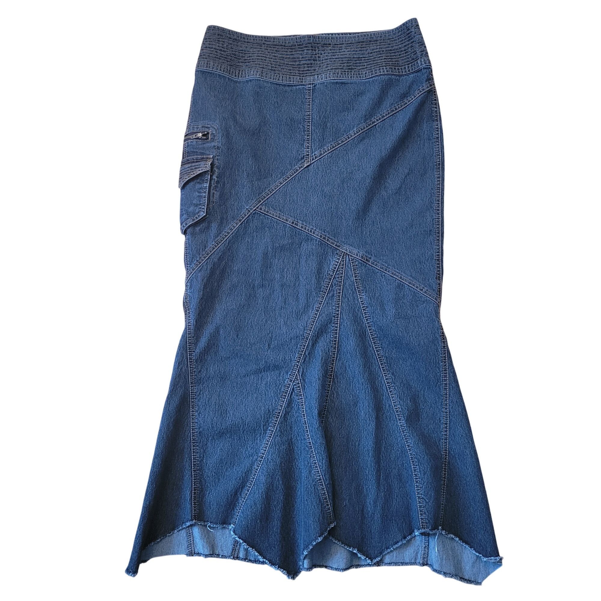 Bisou Bisou Denim Skirt 8 Blue Fishtail Stretch Mermaid Trum