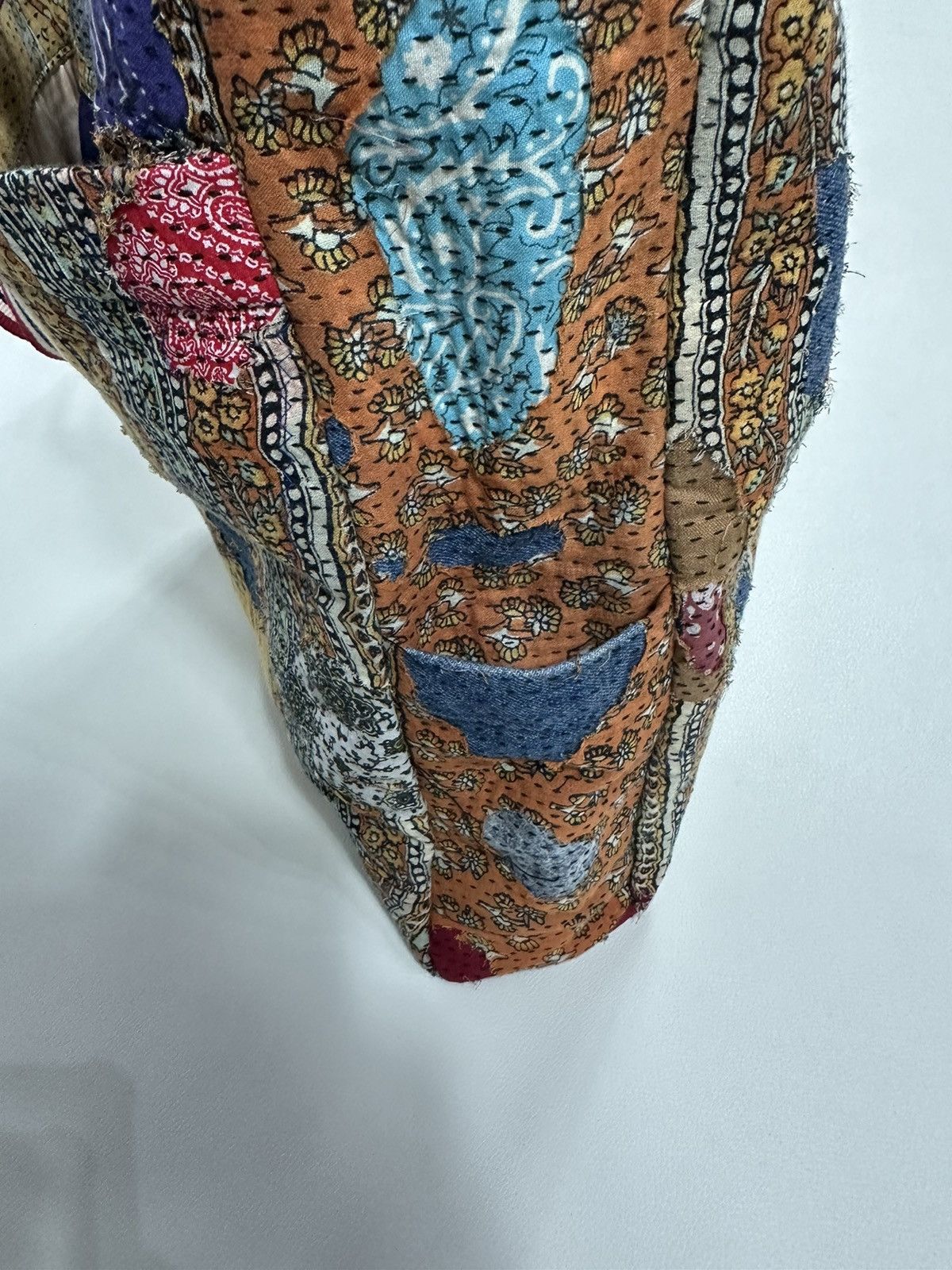 Handmade Custom Made Distressed denim Patchwork Boro Paisley tote bag Size ONE SIZE - 10 Thumbnail