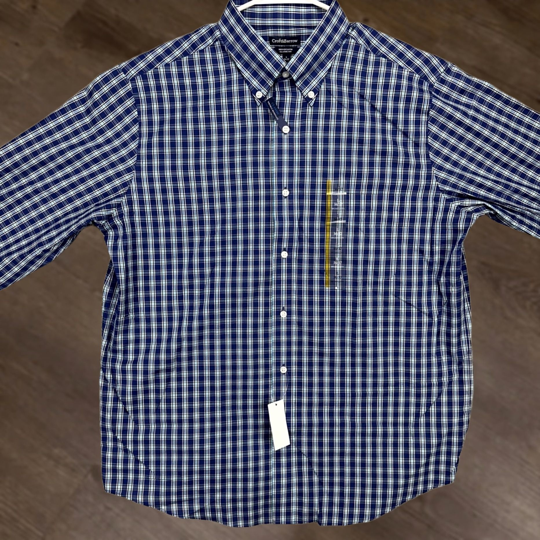 Croft & Barrow VINTAGE Croft Barrow Mens Broadcloth Dress Shirt Large 36-37 Blue Plaid Classic Fit NEW Size 42R - 1 Thumbnail