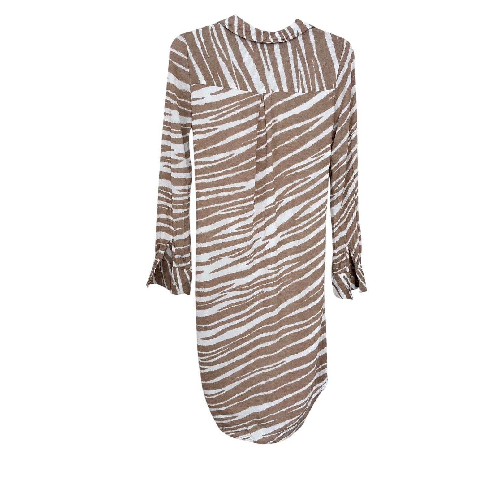 Other Habitual Talia Gardenia Zebra Beige Tie Waist Shirt Dress Size XS / US 0-2 / IT 36-38 - 4 Thumbnail