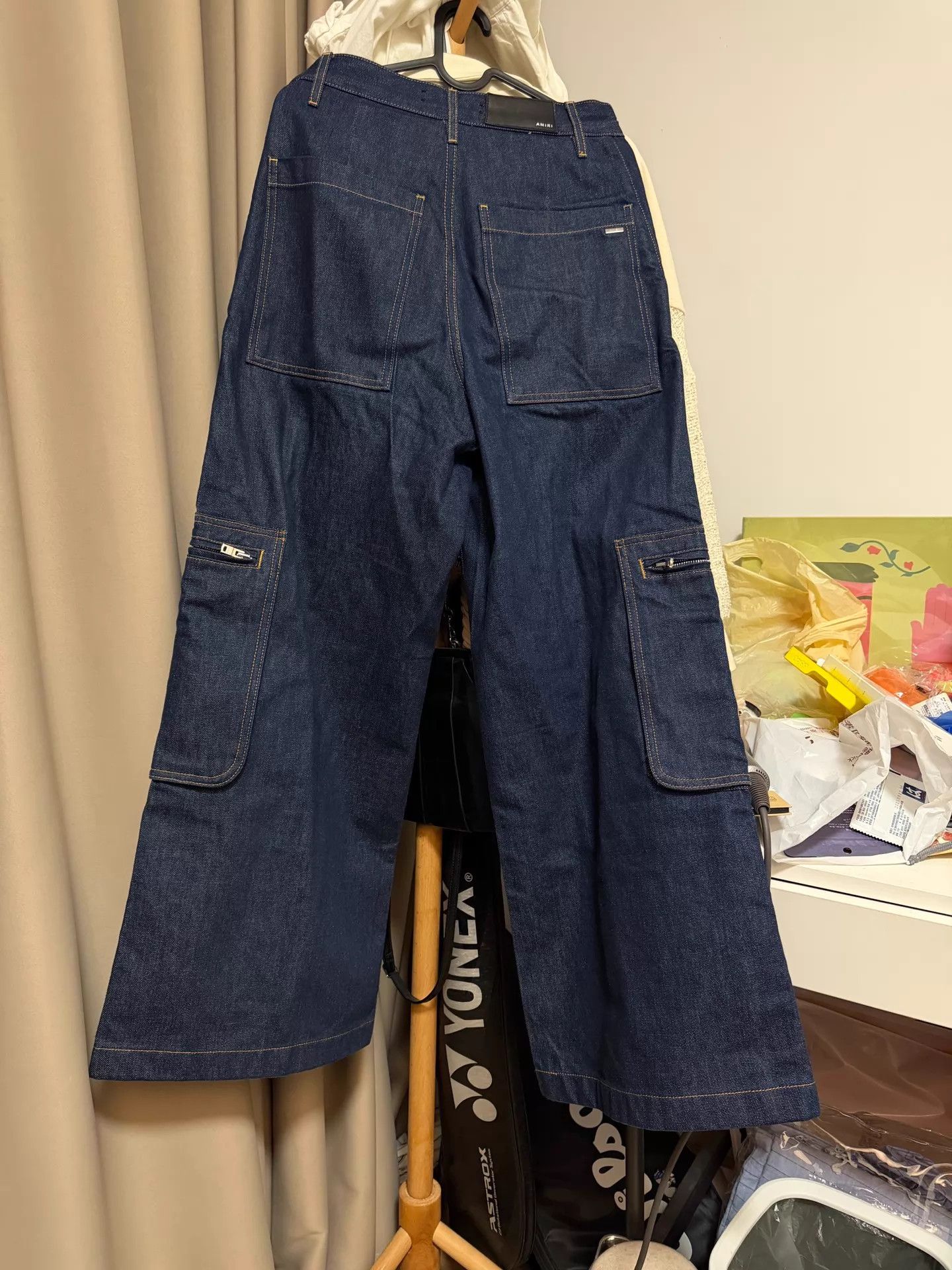 AMI AMIRI Indigo High Waist Wide Leg Cargo Jeans US 27 Size US 27 - 2 Thumbnail