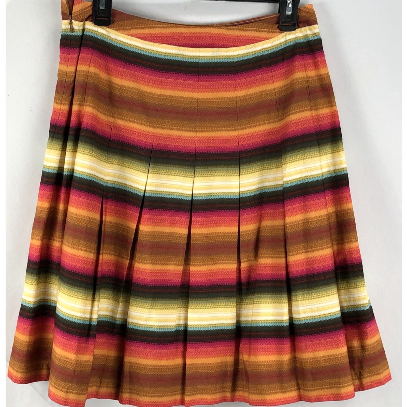 Talbots Talbots Skirt 8P Multicolor A-Line Pleated 28”W Knee Length BoHo Festival Southwestern Geometric Pattern Zipper Embellished Womens Size 30" / US 8 / IT 44 - 2 Thumbnail