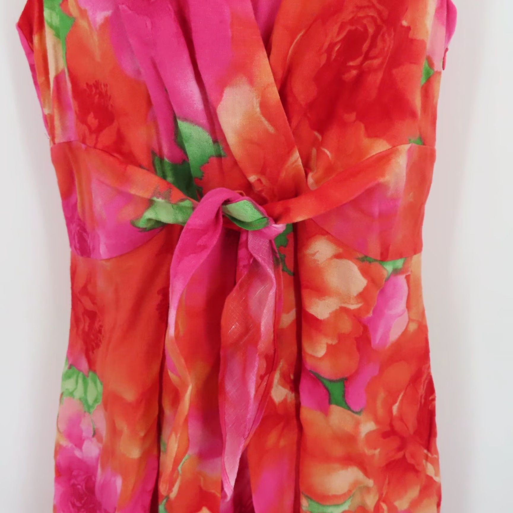 Jones New York Jones New York Women Dress Sundress Linen Floral Sleeveless Orange Pink Collar Knee Length Size 6 Size M / US 6-8 / IT 42-44 - 4 Thumbnail
