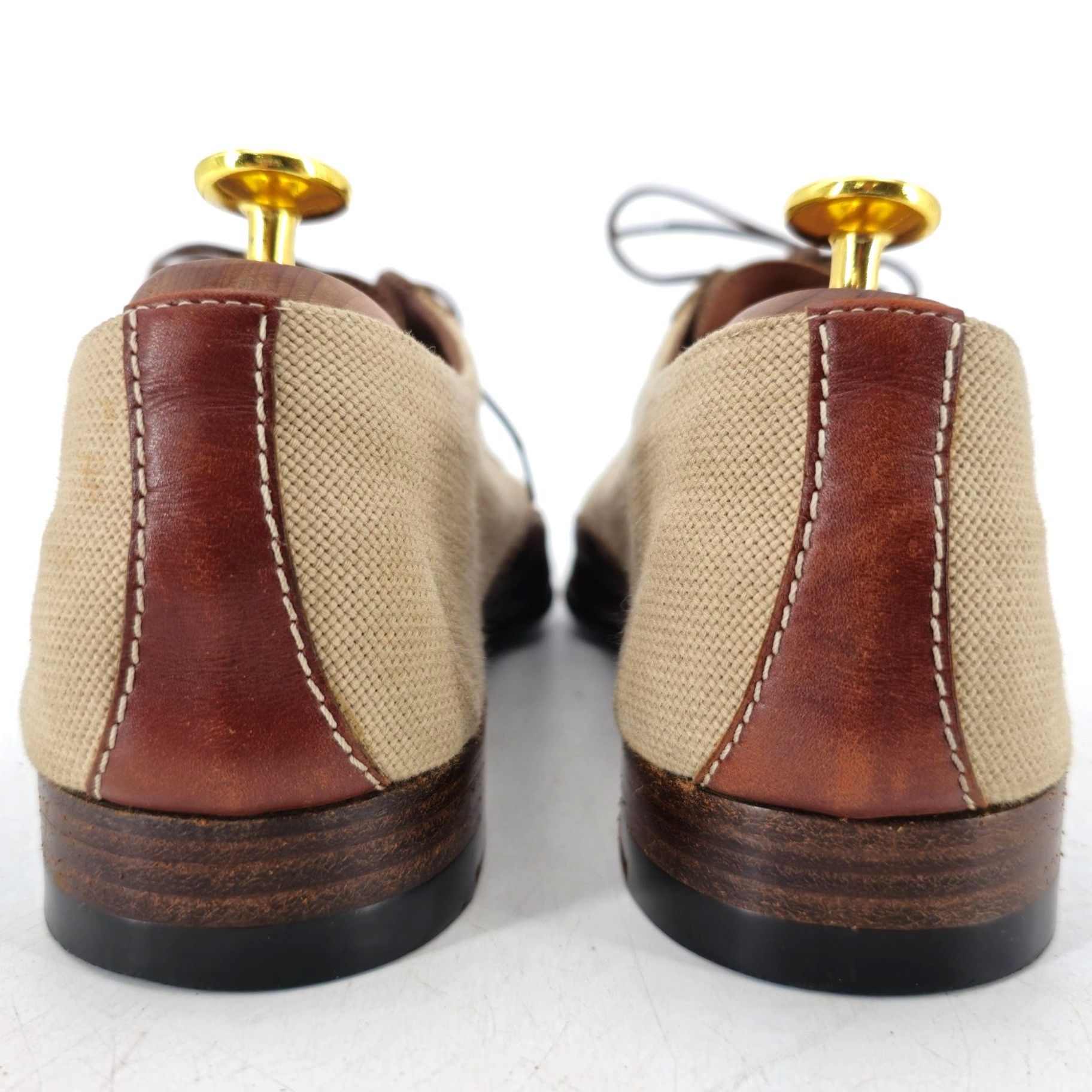 Testoni A. Testoni Italy Men 9 Dress Shoe Beige Brown Canvas Leather Size US 9 / EU 42 - 7 Thumbnail