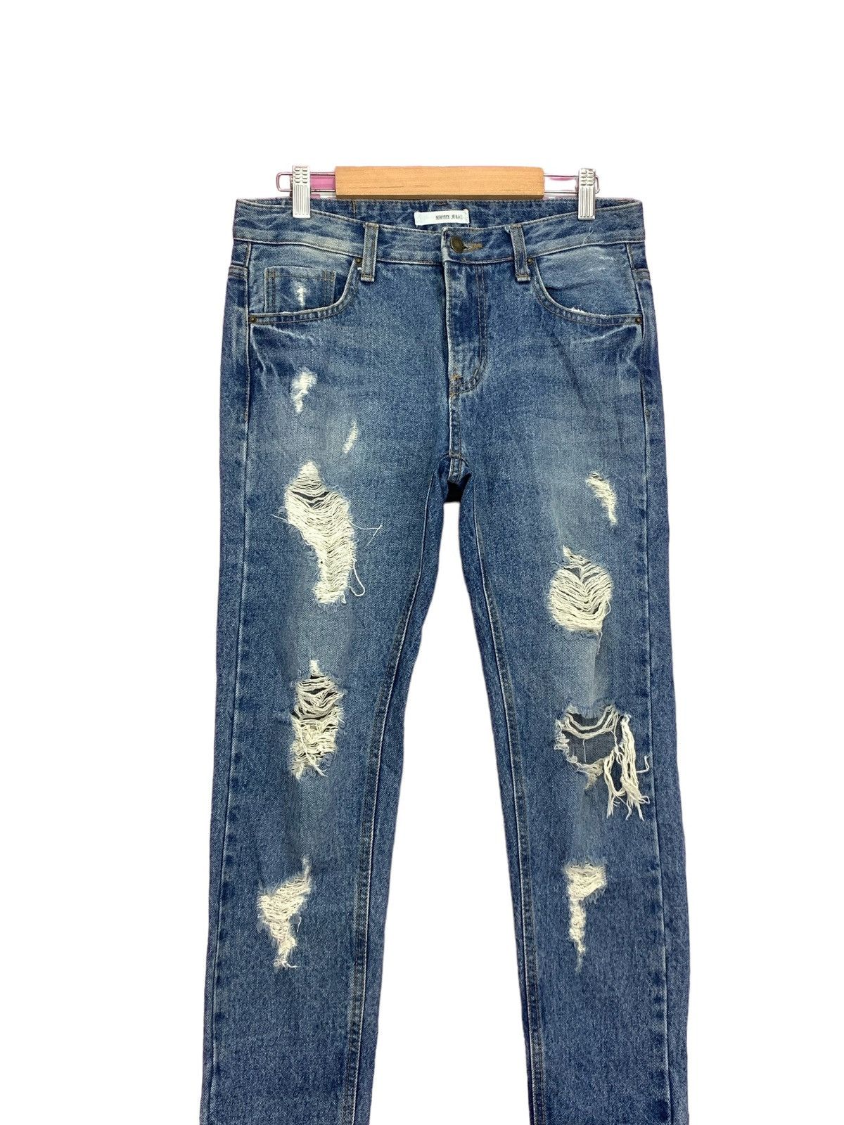 Japanese Brand Nikisix Y2k Style Slim Distressed Denim Pants (AD28) Size 29" - 4 Thumbnail