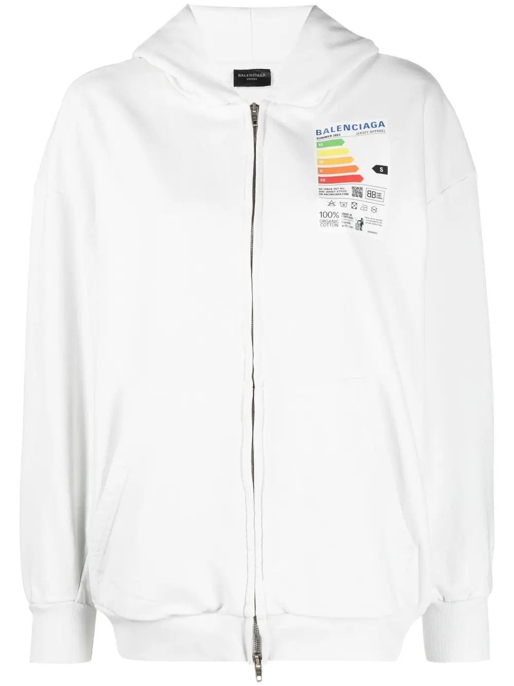 Balenciaga o1bcso1str0625 Energy Label Zip-Up Hoodie Small Fit in White Size XXS / US 00 / IT 34 - 1 Thumbnail
