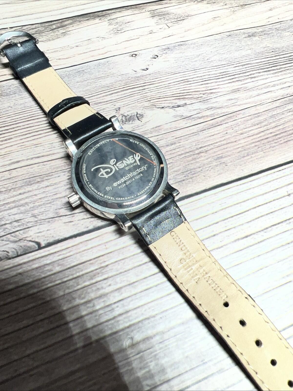 Disney Mickey Mouse Moving Dial Arms Genuine Black Leather Watch Size ONE SIZE - 3 Thumbnail