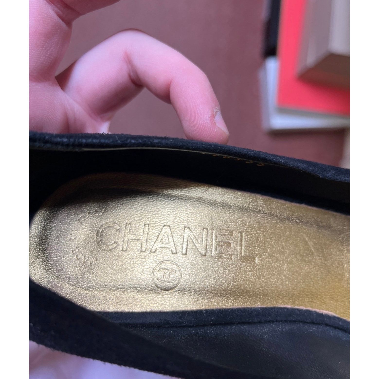 Chanel Chanel Black Suede Gold Accent Open Toe Pumps Sz 40 Size US 9 / IT 39 - 5 Thumbnail