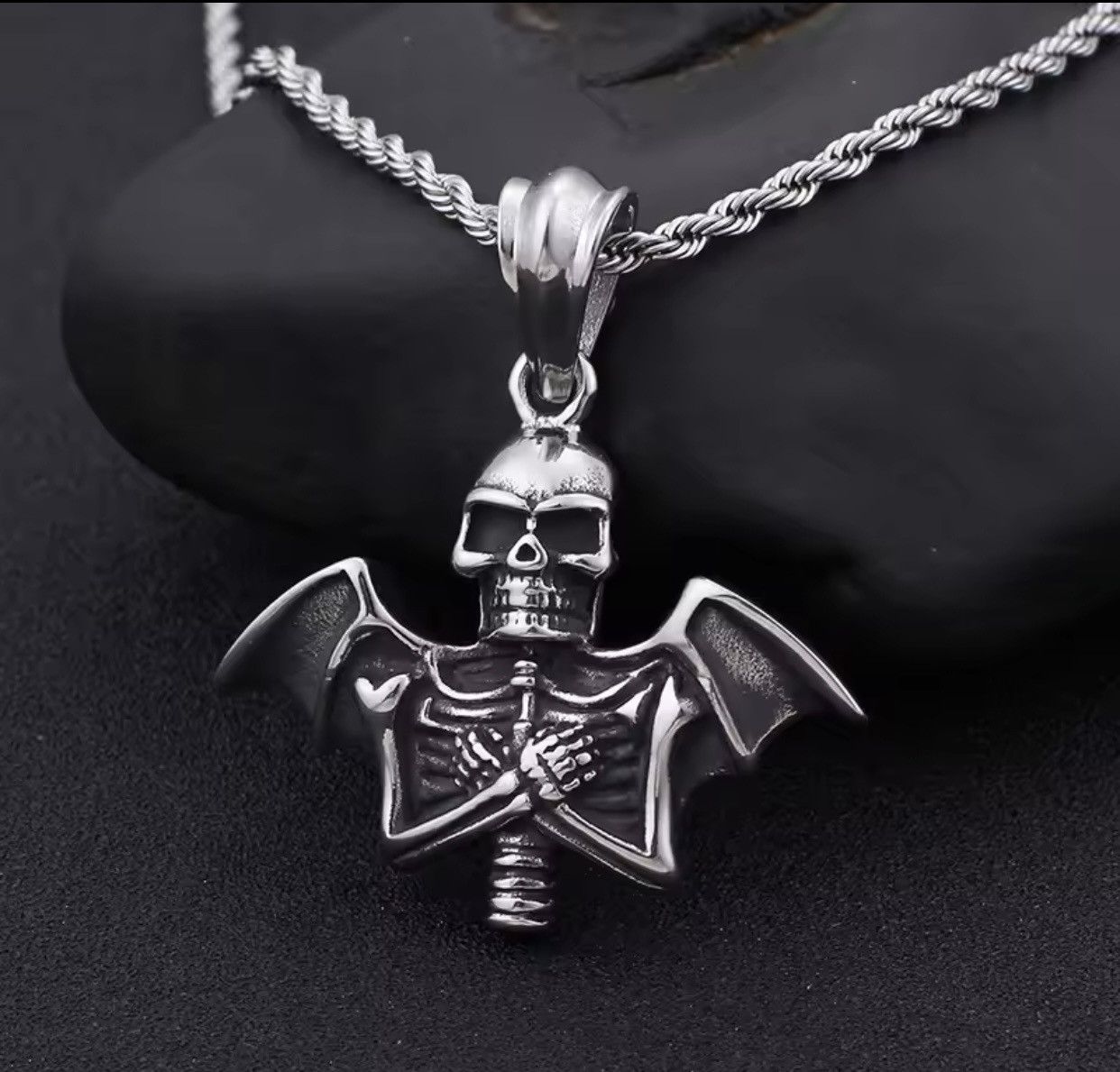 Jewelry Skeleton Wings Skull Necklace Gothic Chain Size ONE SIZE - 1 Thumbnail
