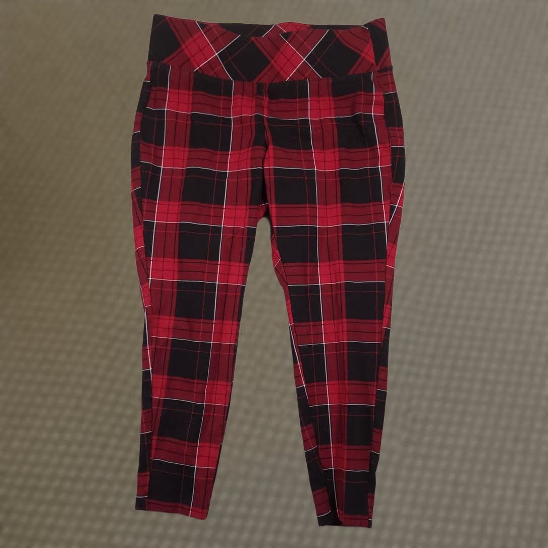 Torrid Torrid Leggings Women's 1R Red Plaid High Rise Ankle Knit Pants Stretch Casual Size 25" / US 0 / IT 36 - 1 Thumbnail