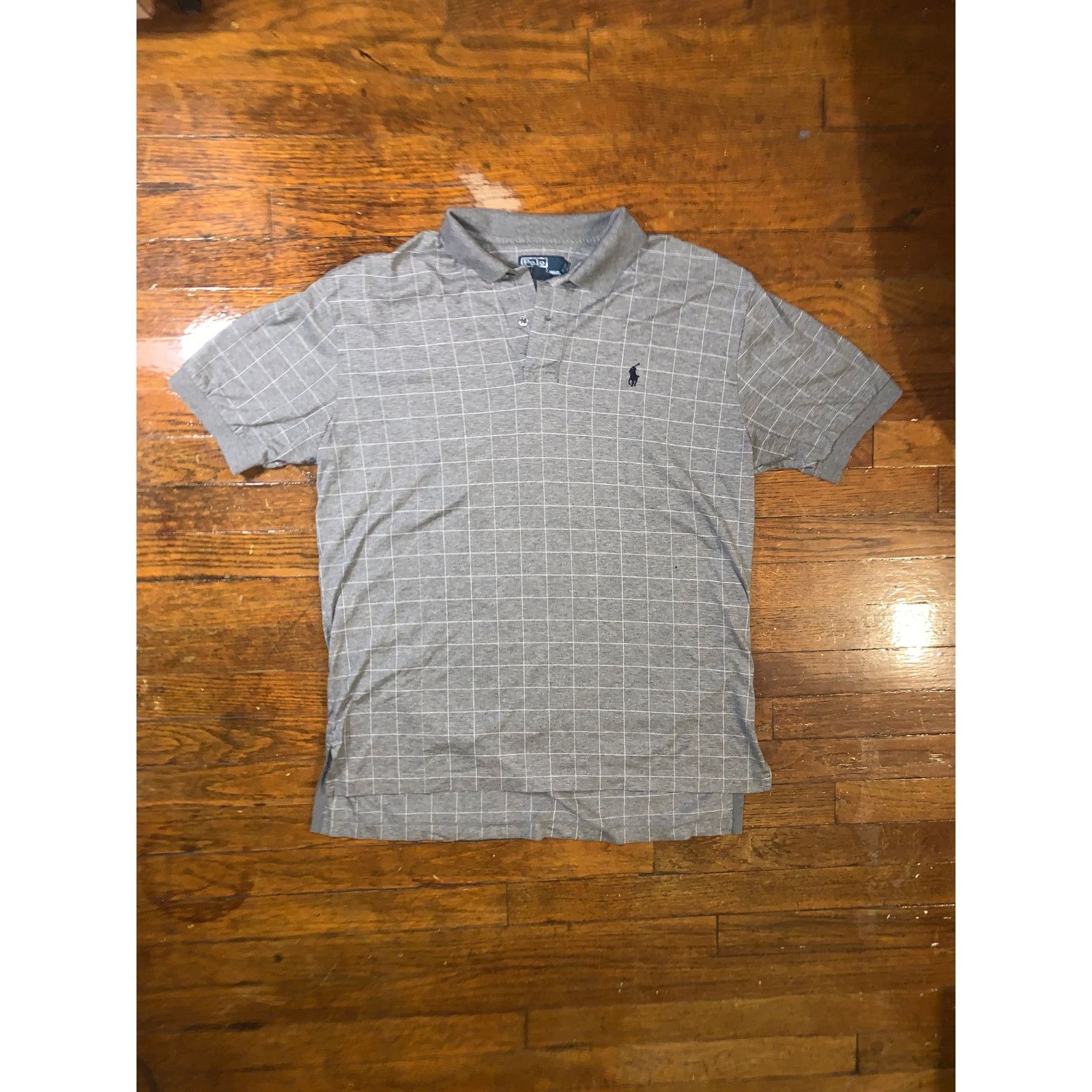 Polo Ralph Lauren Gray Windowpane Polo Shirt Large