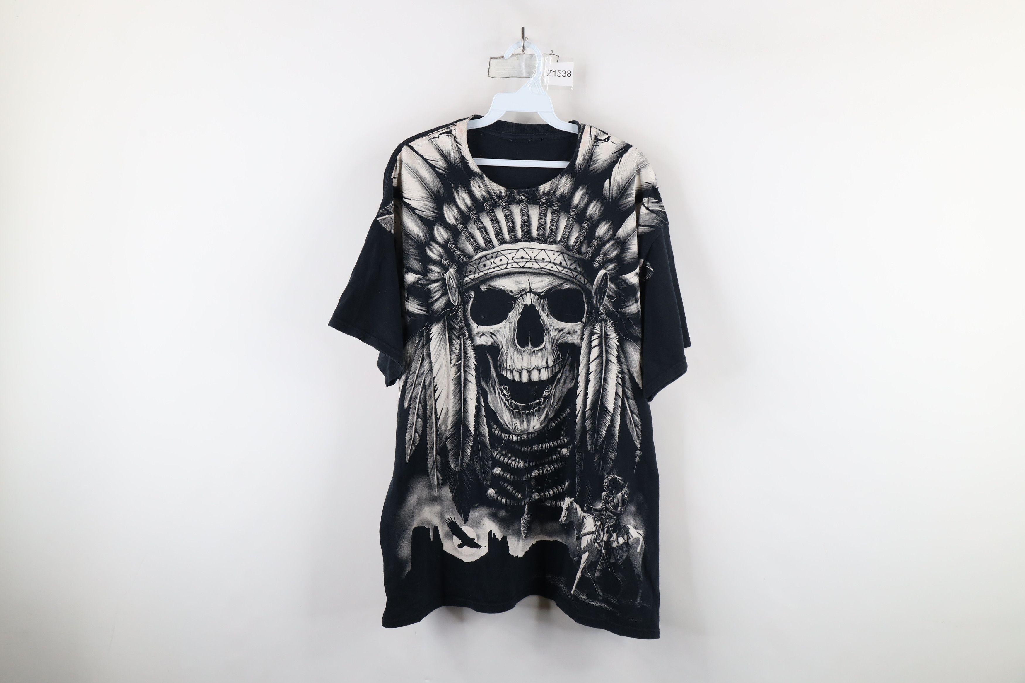 Vintage Vintage 90s Streetwear Skull Indian All Over Print T-Shirt Size US XL / EU 56 / 4 - 1 Thumbnail
