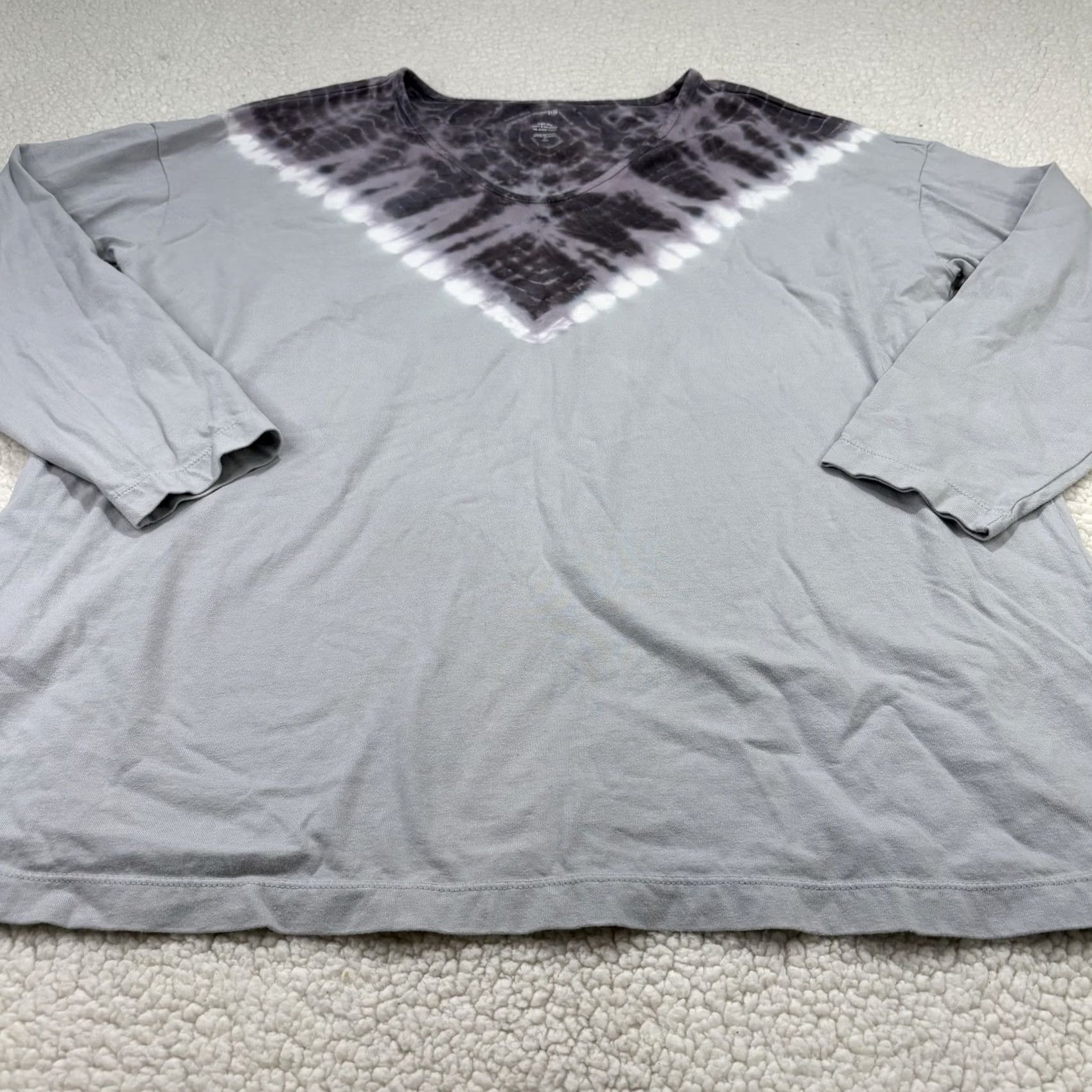 J. Jill J.Jill Tunic Blouse Shirt Cotton Multicolor Tie Dye V-Neck Long Sleeve XL Tall Womens Relaxed Size XL / US 12-14 / IT 48-50 - 2 Thumbnail