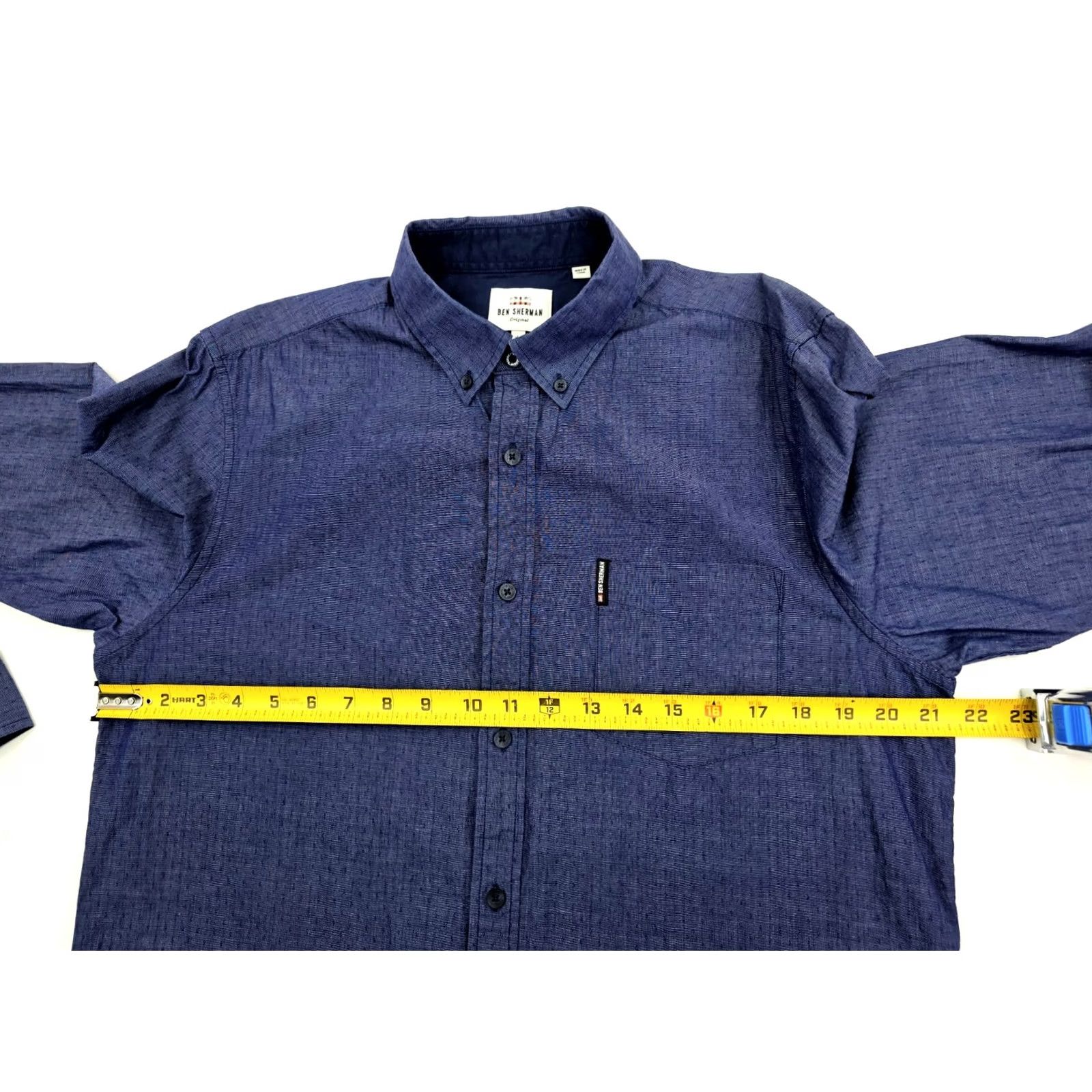 Ben Sherman Ben Sherman Button-Up Blue Textured Geometric Long Sleeve Shirt Men L EUC Size US L / EU 52-54 / 3 - 6 Thumbnail