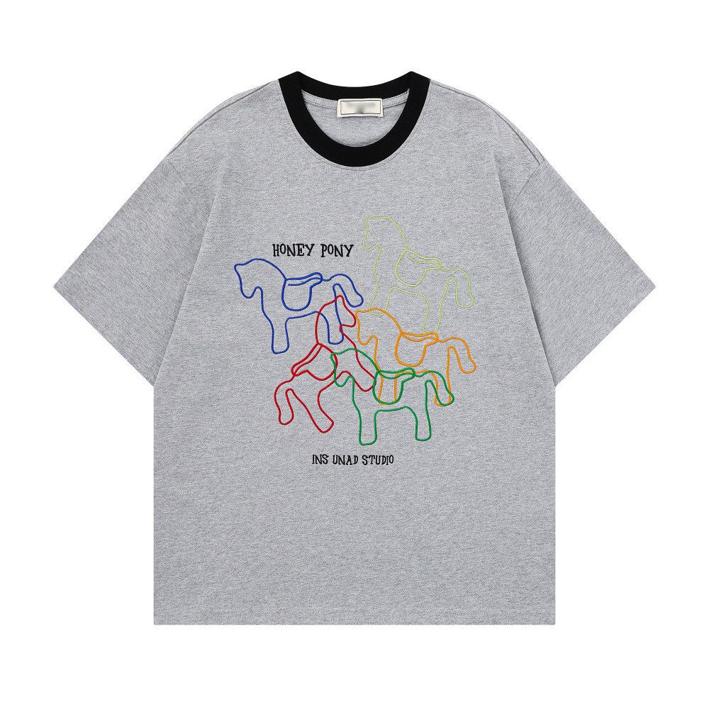 Japanese Brand Men's Casual Loose Color-Block T-Shirt with Horse Pattern Size US M / EU 48-50 / 2 - 1 Thumbnail
