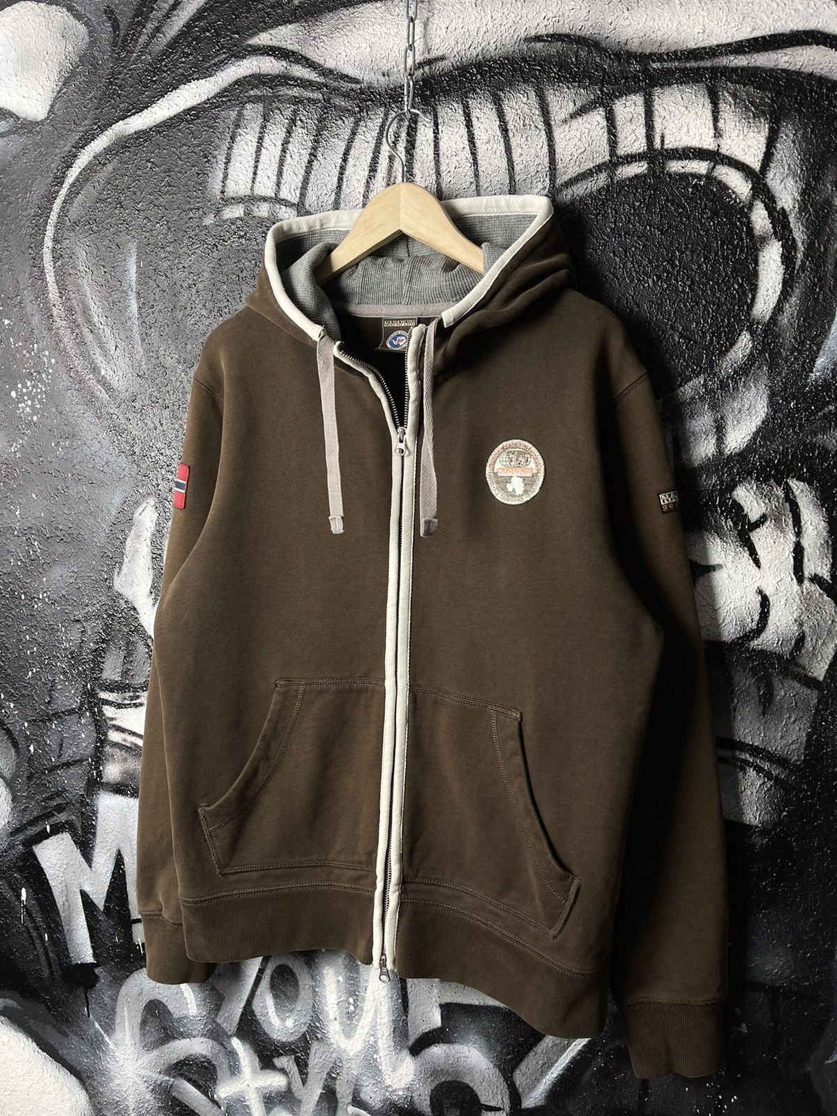 Napapijri × Vintage Vintage Napapijri Full Zip Brown Hoodie Men’s Size L Size US L / EU 52-54 / 3 - 1 Thumbnail