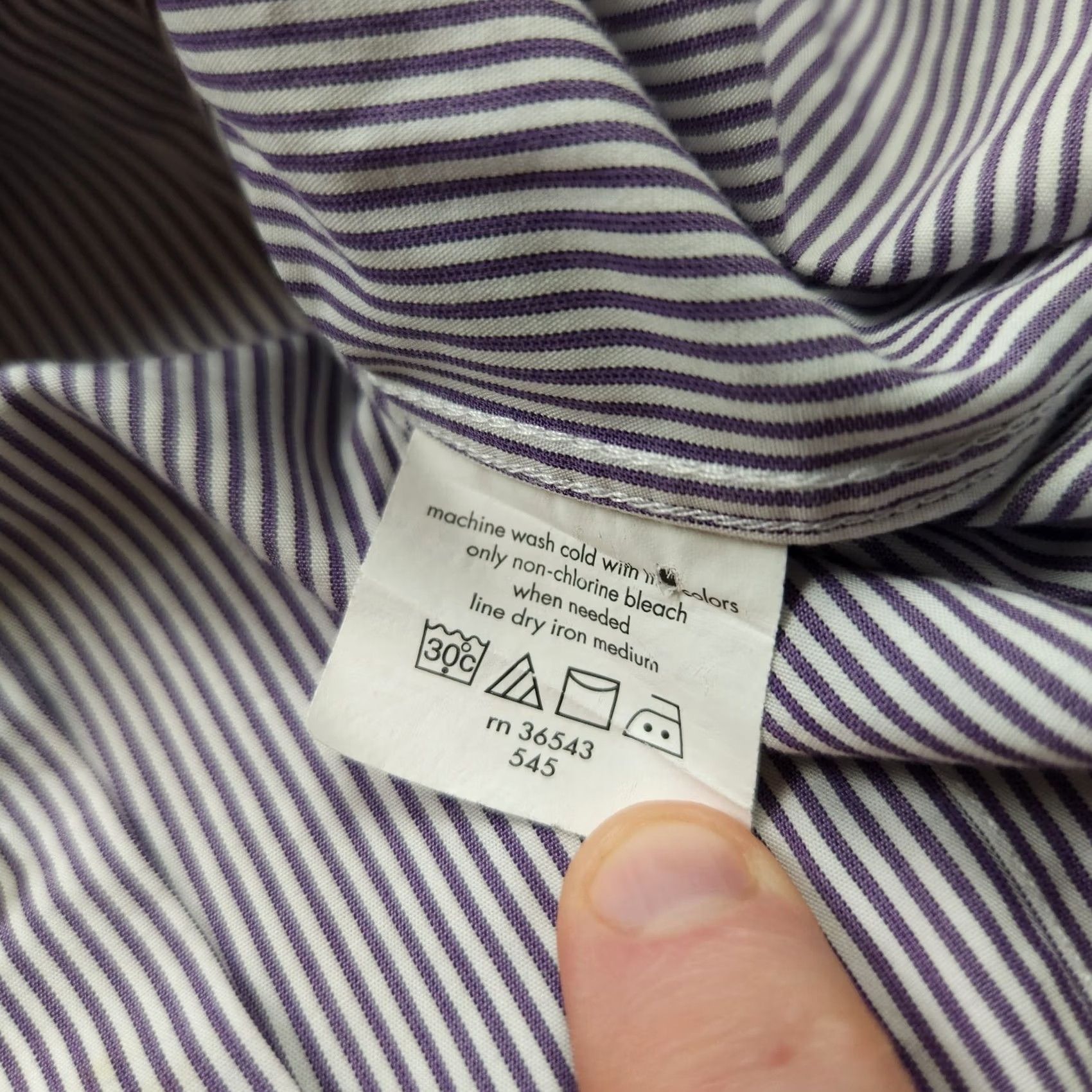 John Varvatos John Varvatos Shirt Dress 16 Slim Fit Purple White Stripe 100% Cotton Mens Size 42R - 5 Thumbnail