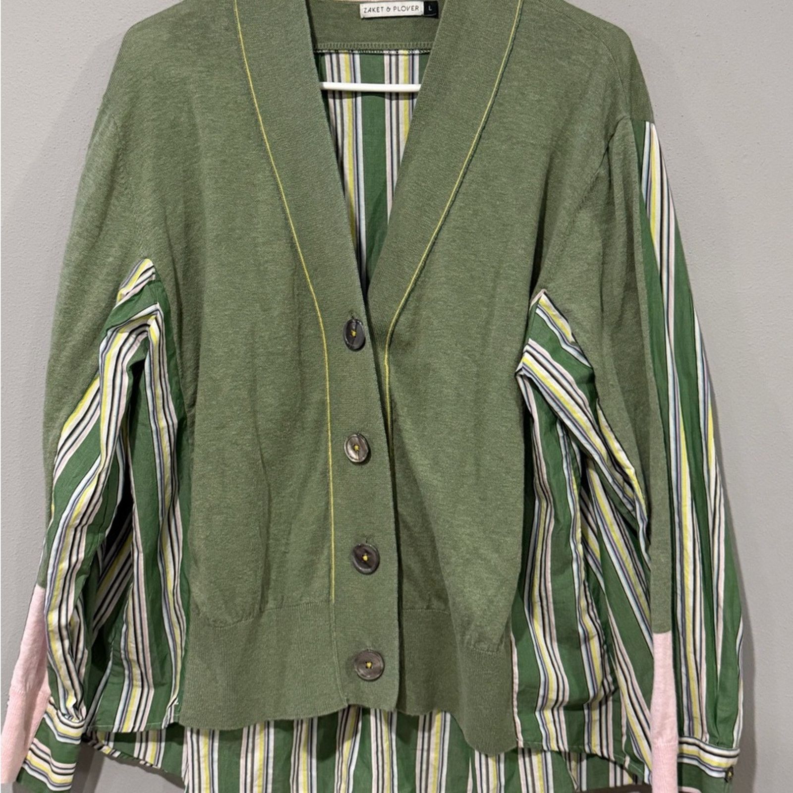 Other Zaket & Plover Stripe Trim Mixed Media Cardigan Size Large Size L / US 10 / IT 46 - 1 Thumbnail