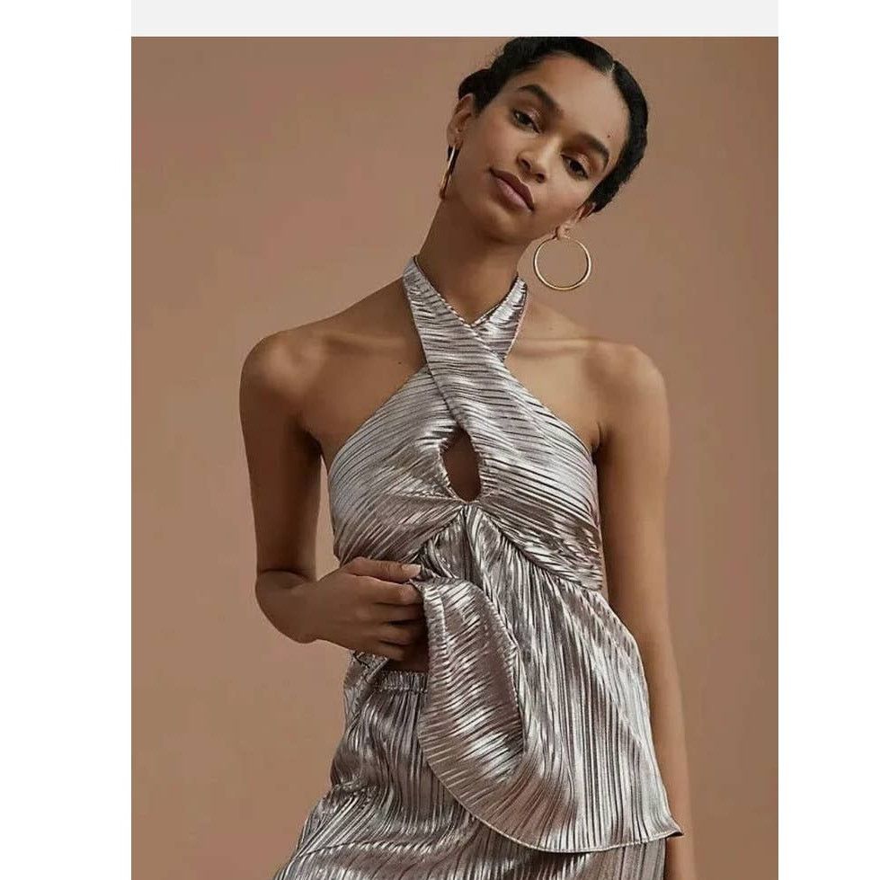 Anthropologie New Monte Shimmer V-Neck Tank $170 SMALL Rose Gold Size S / US 4 / IT 40 - 1 Thumbnail