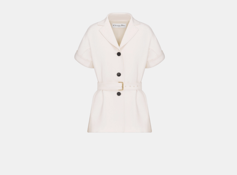Dior o1w1db11225 451V38 Short-Sleeved Belted Jacket in White Size L / US 10 / IT 46 - 1 Thumbnail