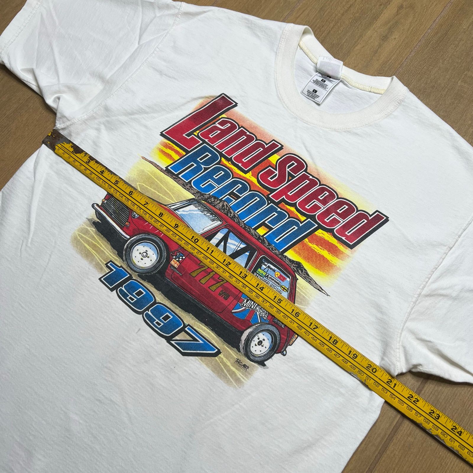 Fruit Of The Loom Vintage 90s t-shirt Mini Cooper race car Land Speed event L Size US L / EU 52-54 / 3 - 6 Thumbnail