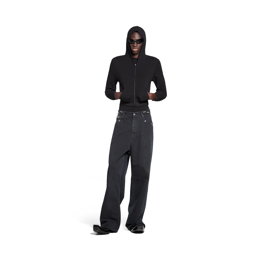 Balenciaga o1mt1gz0125 Unisex Pierced Baggy Pant in Black Size US 30 / EU 46 - 2 Thumbnail
