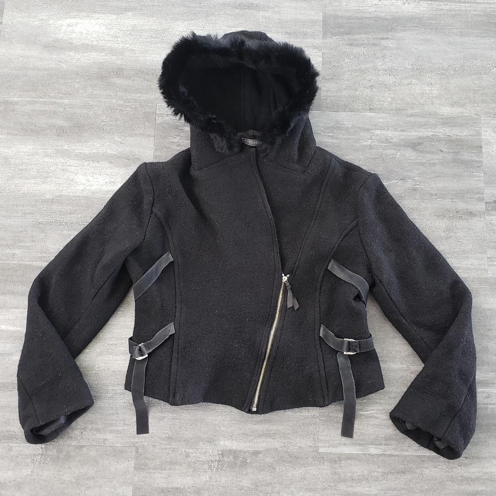 Designer Black Hood D12 Wool Cropped Moto Jacket Size S / US 4 / IT 40 - 3 Thumbnail