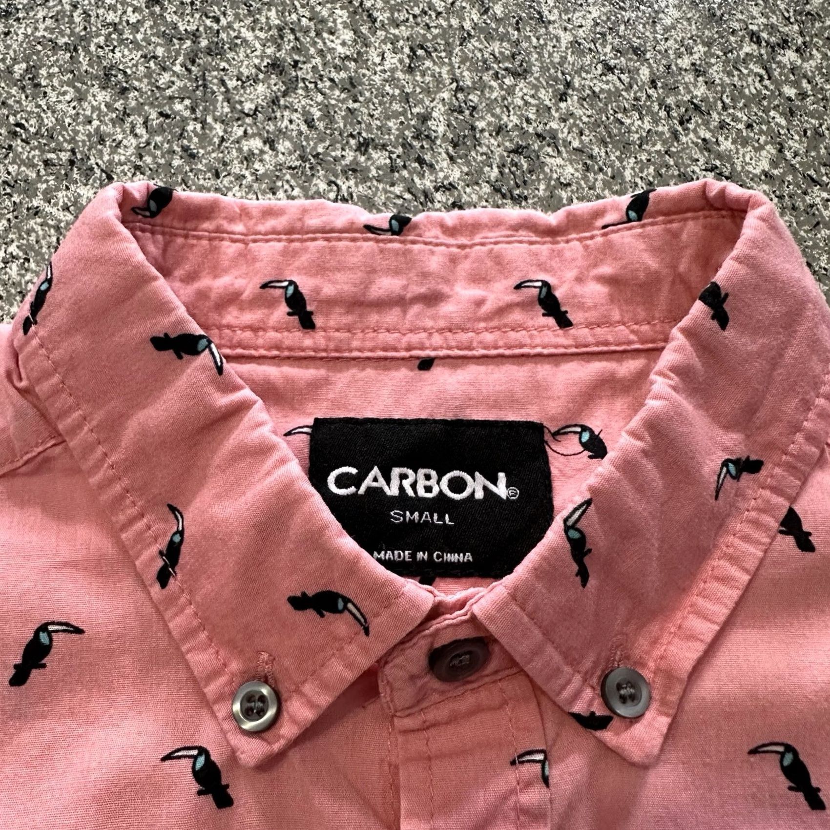 Carbon Carbon Shirt Mens S Pink Toucan Print Button Down Collar Short Sleeve Size US S / EU 44-46 / 1 - 3 Thumbnail
