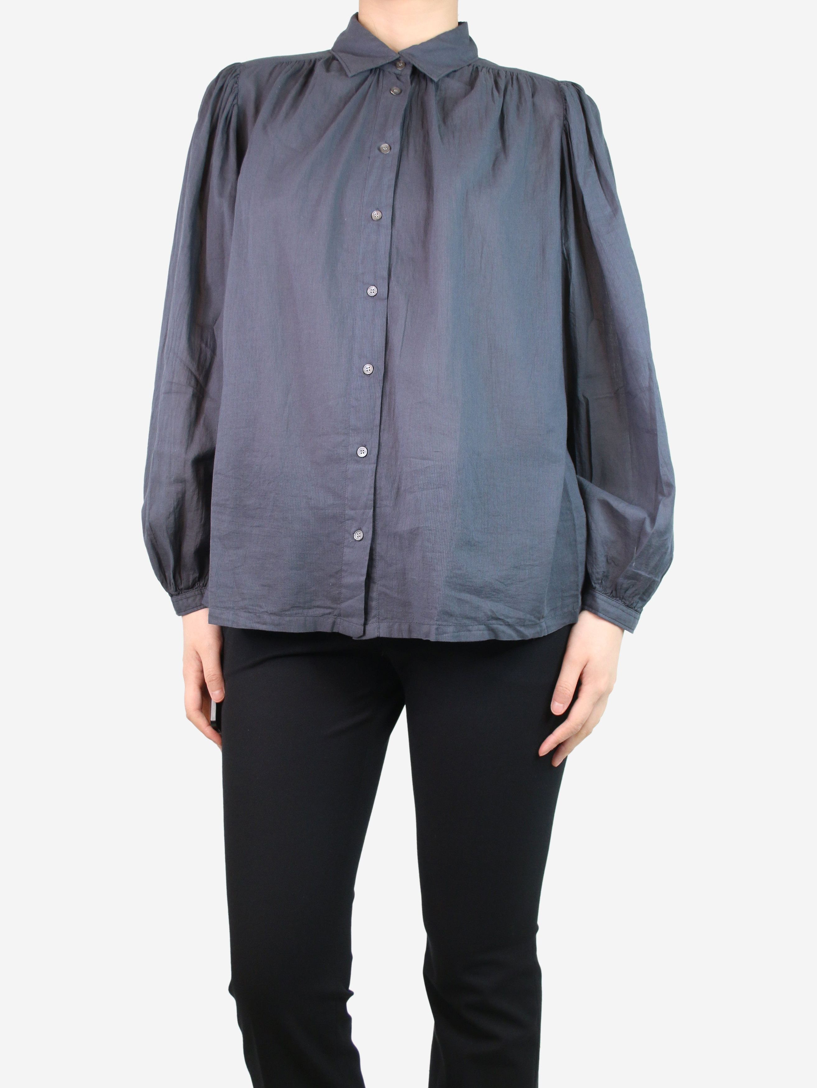 image of Hartford Blue Puff-Sleeved Shirt - Size Uk 10, Women's