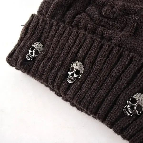 Japanese Brand Rumiko x Maiko Brown Color Knitted Skull Bennie Hat Size ONE SIZE - 3 Thumbnail