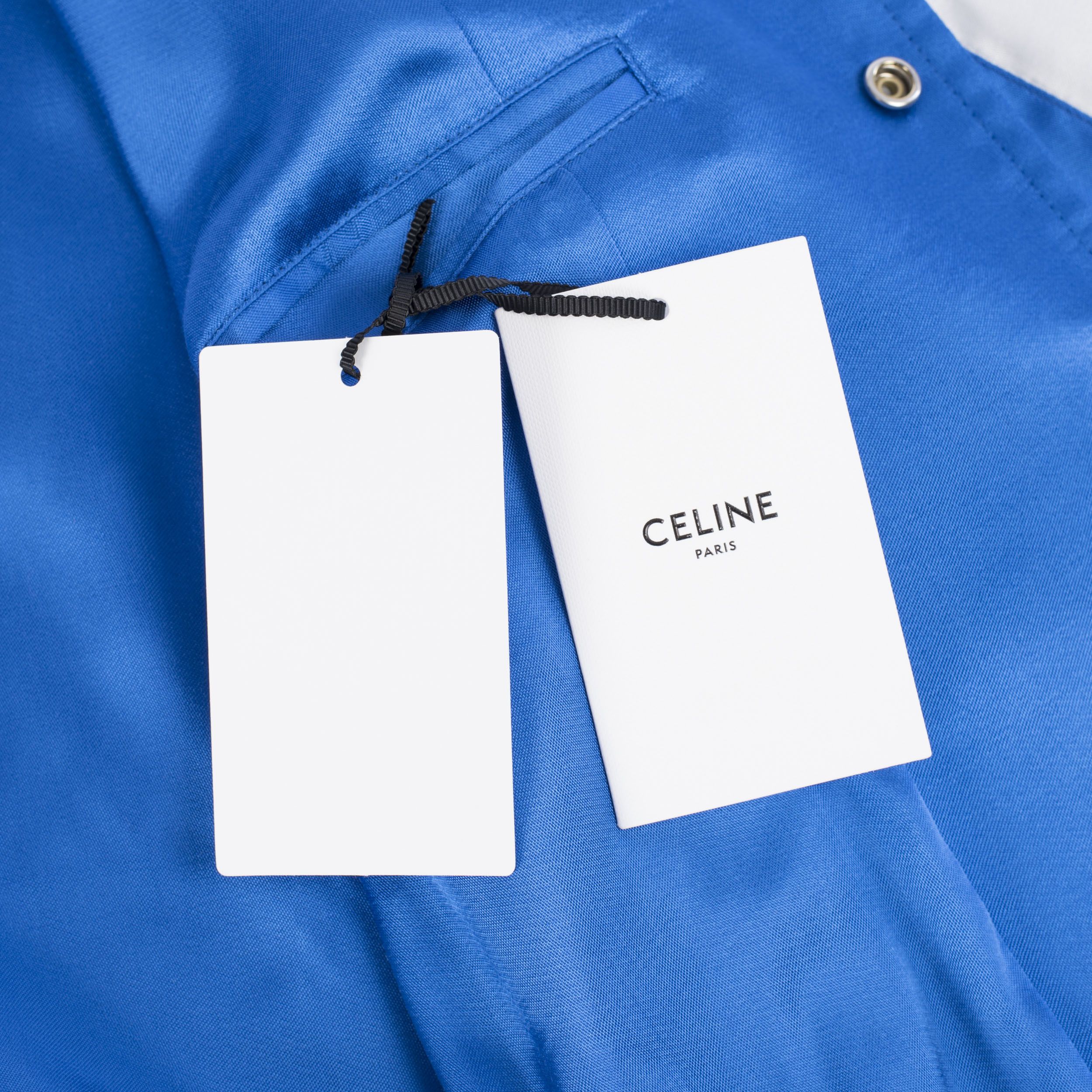 Celine Electric Blue Teddy Jacket In Celine Paris Embroidered Satin Size US S / EU 44-46 / 1 - 9 Thumbnail