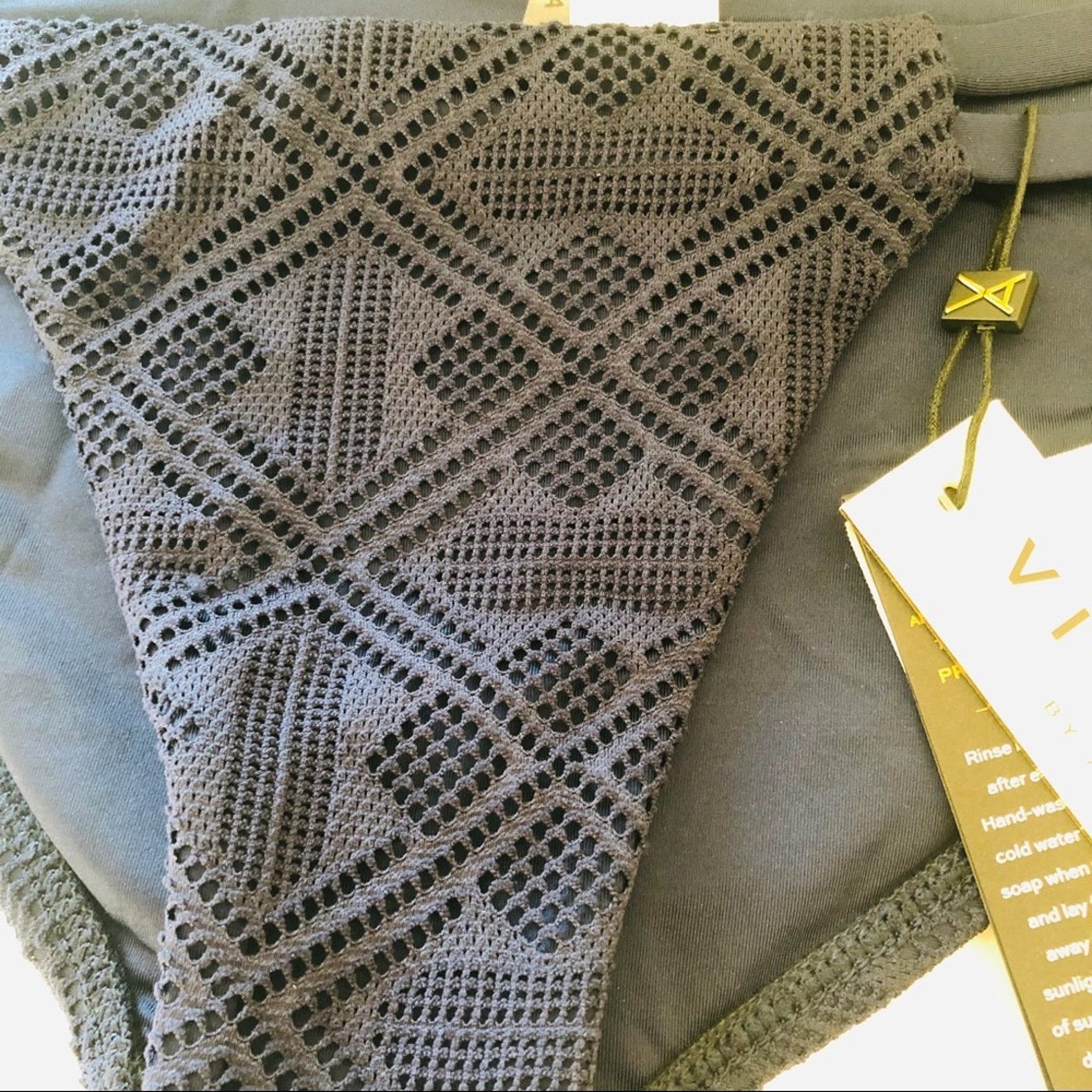 Anthropologie NEW VITAMIN A Navy Blue Textured Cutout Strap Bikini Bottom Size ONE SIZE - 2 Thumbnail