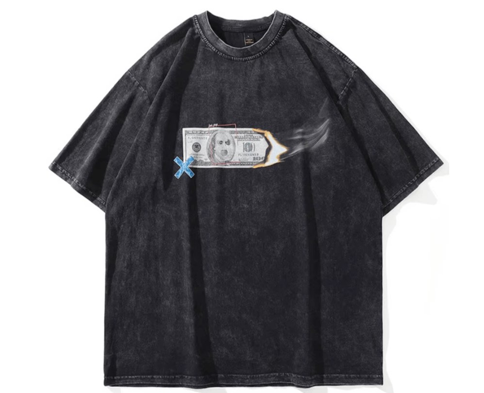 Oversized Hip Hop Men T Shirts Burning Money