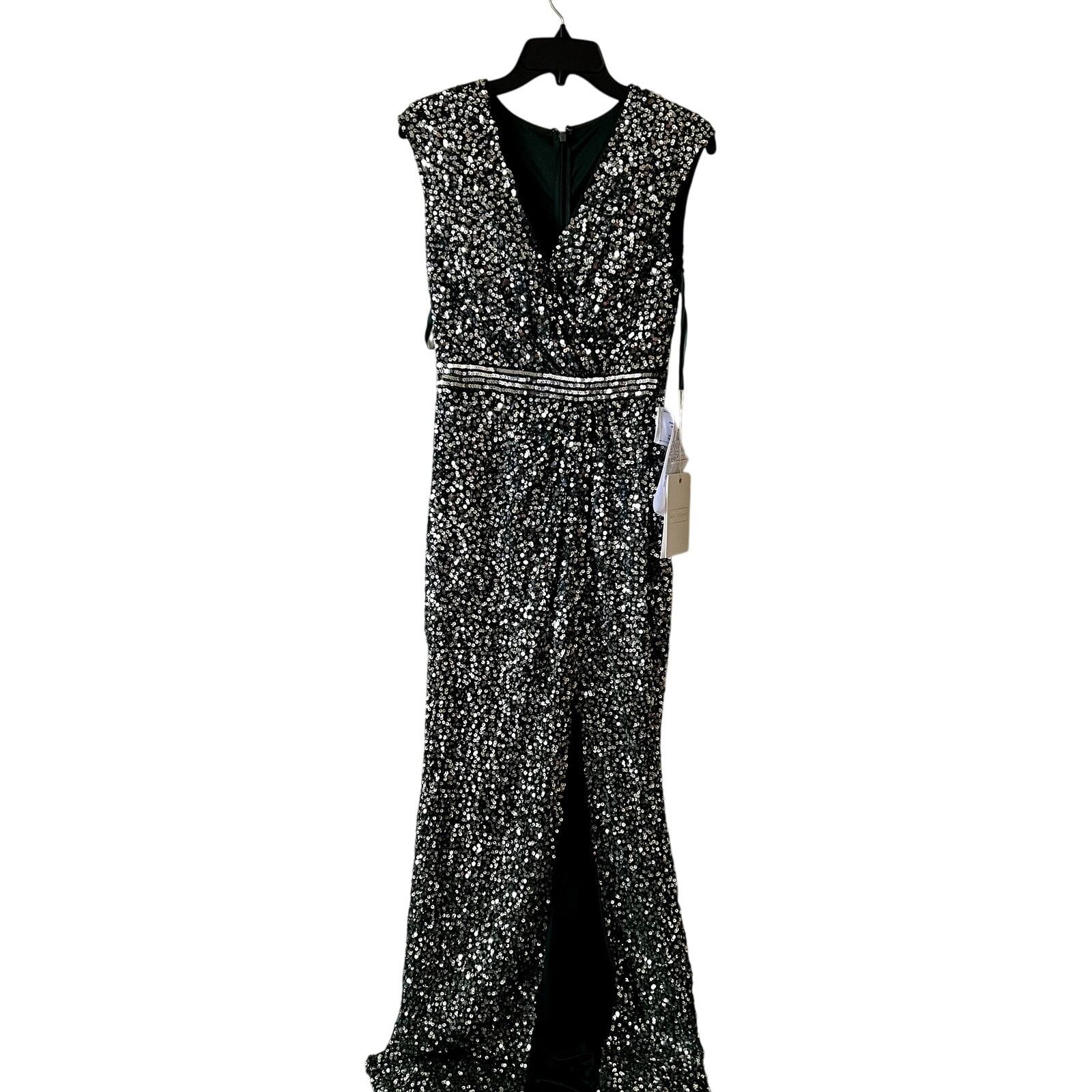 MACH & MACH Mac Duggal 5489 Cap Sleeve High Slit Gown Green maxi dress 2 Size XS / US 0-2 / IT 36-38 - 3 Thumbnail