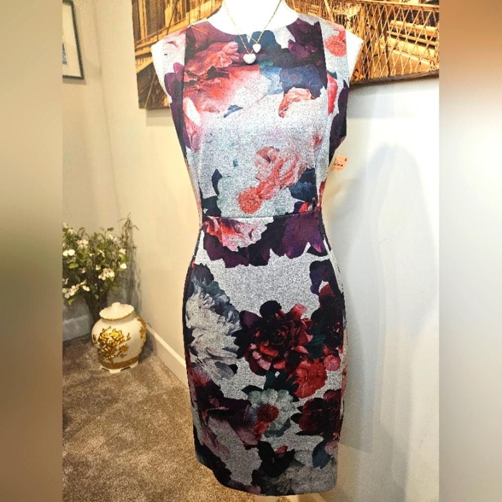 Calvin Klein Stunning Floral-Print Sheath Dress - Elegant and Versatile Size XL / US 12-14 / IT 48-50 - 1 Thumbnail