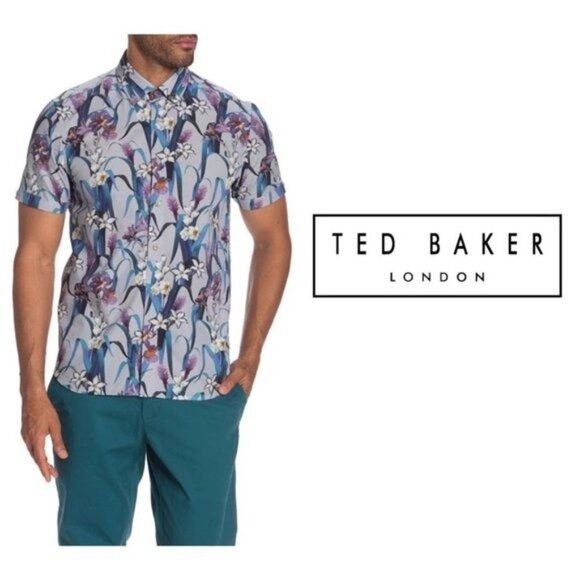 Ted Baker Ted Baker London Mens Blue Hawaiian Short Sleeve Button Up S Size US XL / EU 56 / 4 - 7 Thumbnail