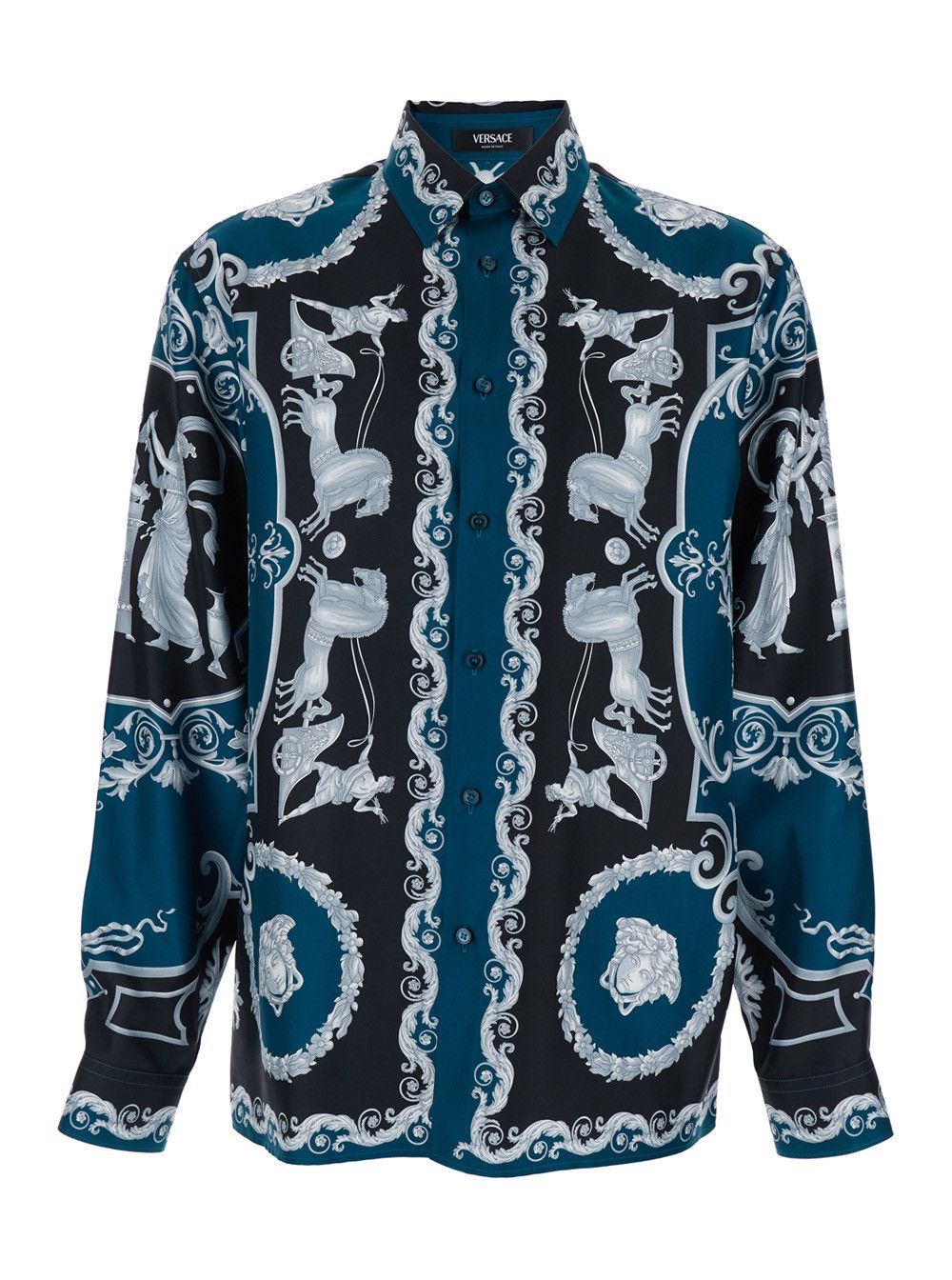 Versace Blue Shirt with Classic Collar and All-Over Silk Print for Men Size US L / EU 52-54 / 3 - 1 Thumbnail